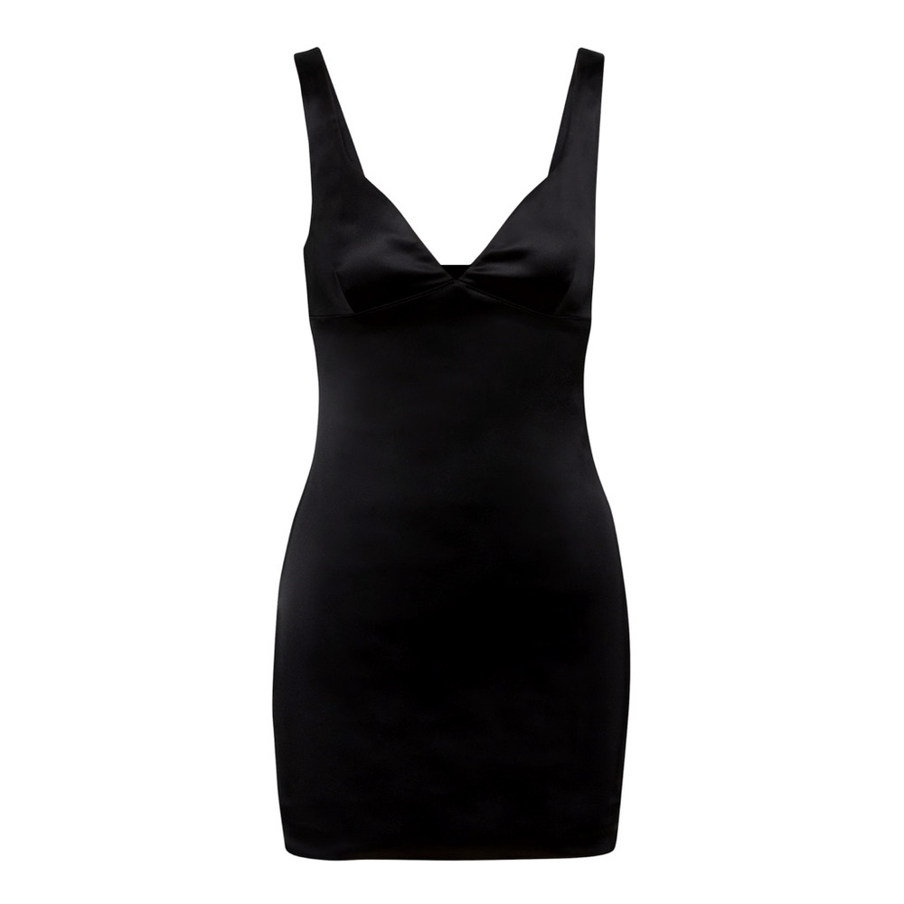 Aritzia Babaton Lala Satin V-neck Mini Dress in Black